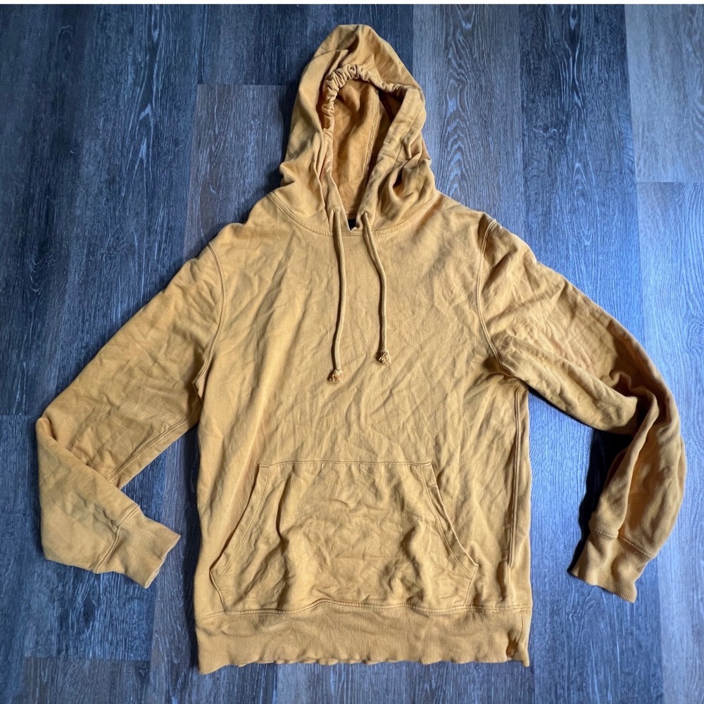 J.Crew Authentic Fleece‎ Hoodie Mens Medium Mustard Yellow Ochre Pullover 2425
